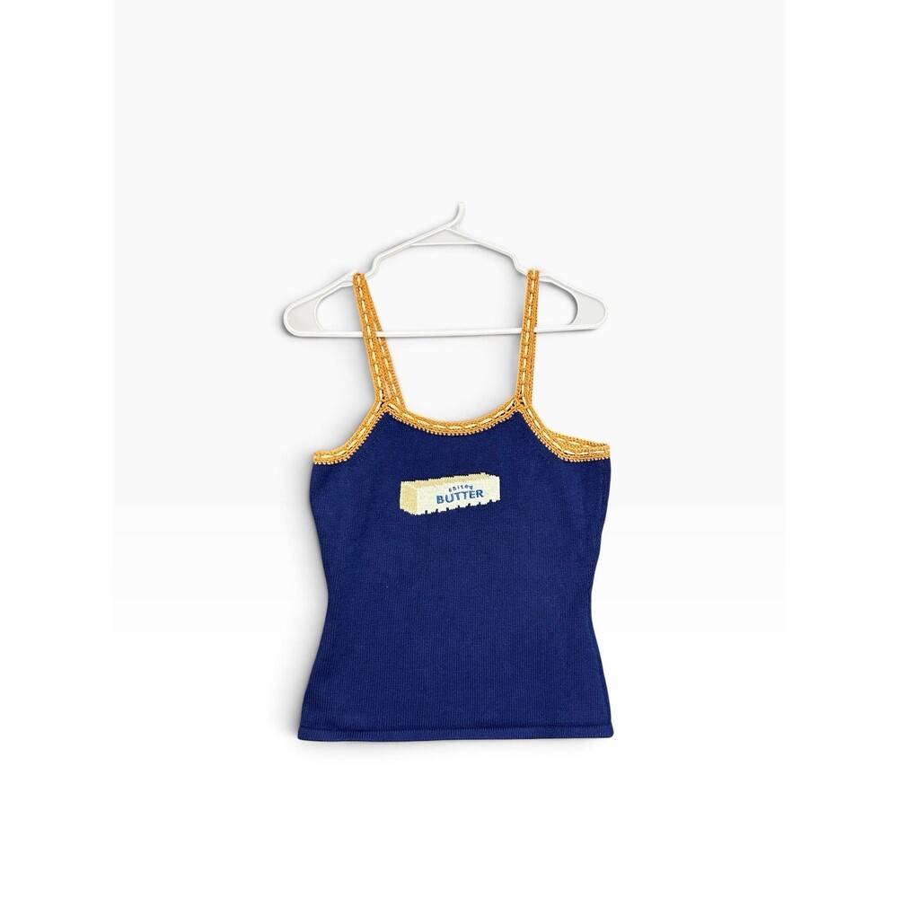 Rachel Antonoff Bread & Butter Tank XS Navy Cotton Cashmere Knit Foodie Y2K